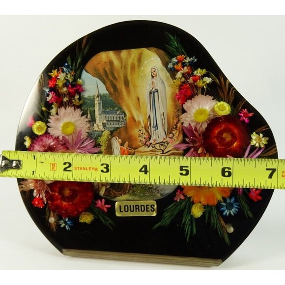 Vintage Our Lady of Lourdes Tabletop Clear Acrylic or Lucite Floral Shrine - Picture 14 of 15